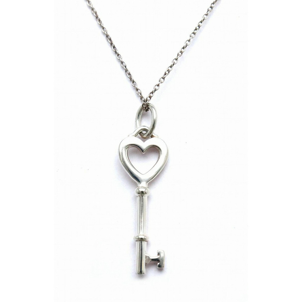 TIFFANYCo Tiffany Heart Key Motif Pendant Necklace Silver